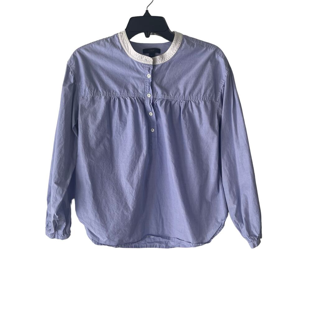 J. Crew Size 4 Small Gathered Light‎ Blue Bib Blouse Prarie Mininamlist